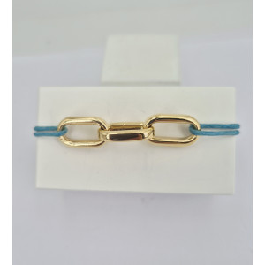 Bracelet 3 maillons ovale sur cordon or jaune - Bijou Vintage