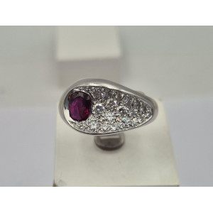 Bague rubis pavage diamants or blanc - Bijou Vintage