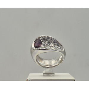 Bague rubis pavage diamants or blanc - Bijou Vintage