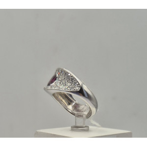 Bague rubis pavage diamants or blanc - Bijou Vintage