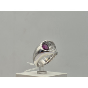 Bague rubis pavage diamants or blanc - Bijou Vintage