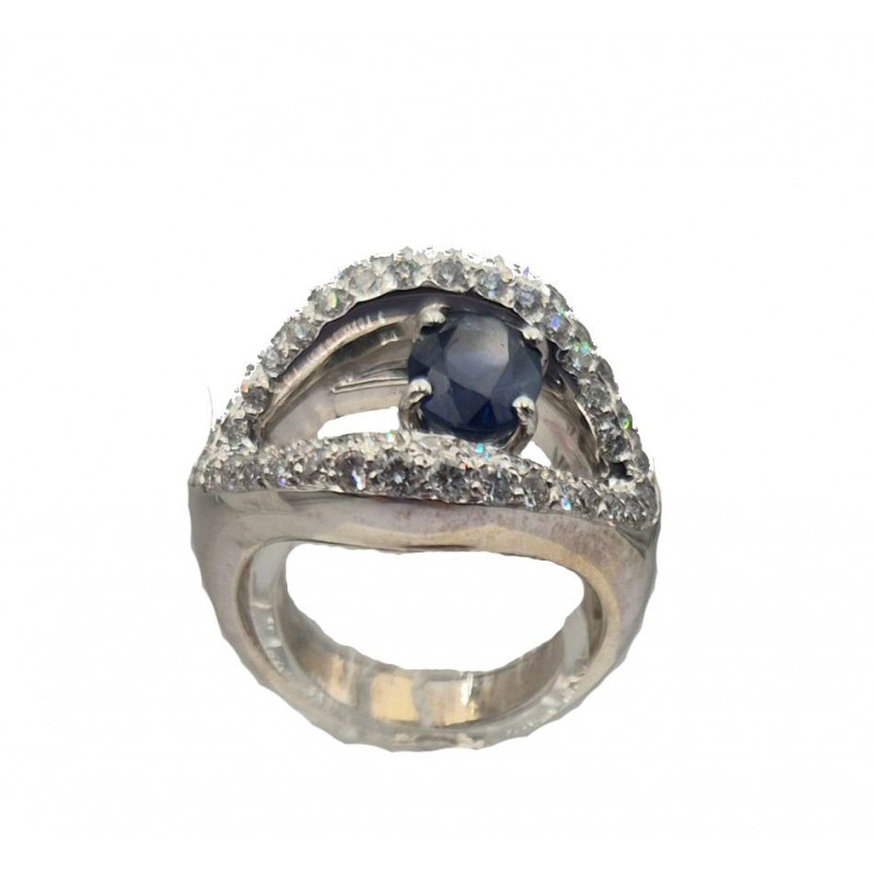 Bague saphir 1.20 carat et brillants 1.60 carat or blanc - Bijou vintage