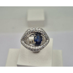 Bague saphir 1.20 carat et brillants 1.60 carat or blanc - Bijou vintage