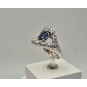 Bague saphir 1.20 carat et brillants 1.60 carat or blanc - Bijou vintage