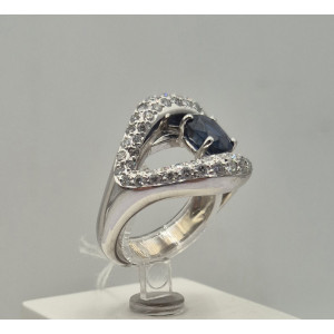 Bague saphir 1.20 carat et brillants 1.60 carat or blanc - Bijou vintage