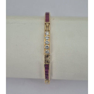 Bracelet brillants 2 carats et rubis 2 carats  or jaune - Bijou Vintage