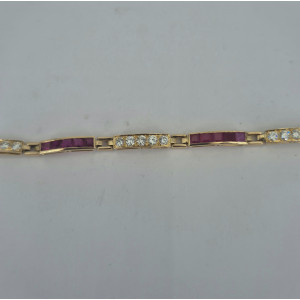 Bracelet brillants 2 carats et rubis 2 carats  or jaune - Bijou Vintage