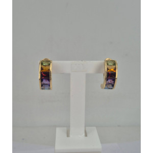 Boucles d'oreilles multi pierres clip tige or jaune  - Bijou Vintage