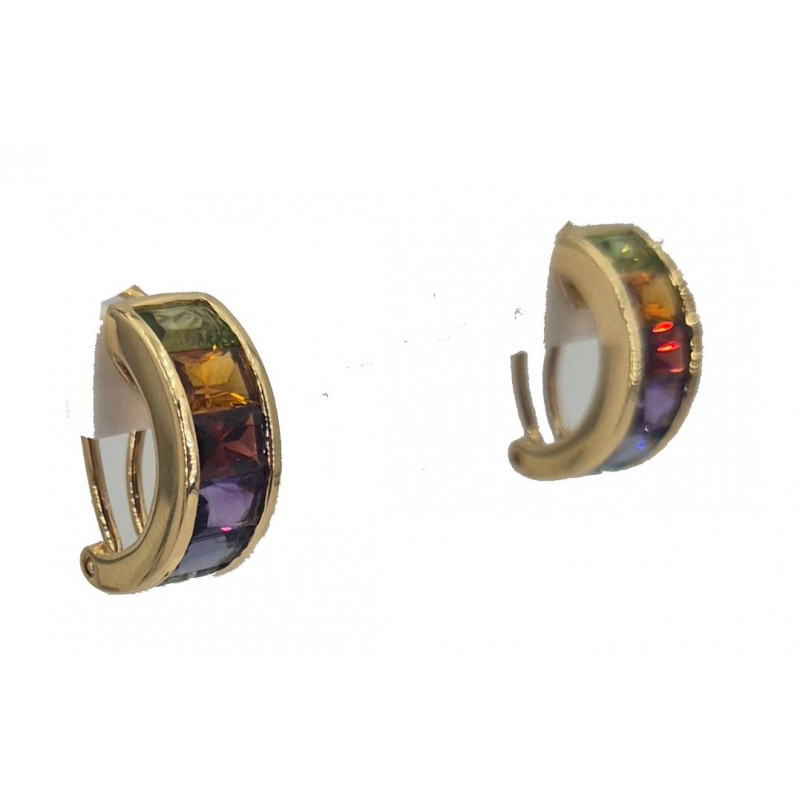 Boucles d'oreilles multi pierres clip tige or jaune  - Bijou Vintage