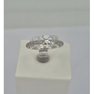 Bague solitaire accompagné brillants 0.40 +0.22  or blanc - Bijou Vintage