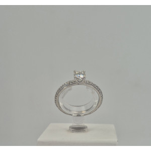 Bague solitaire accompagné brillants 0.40 +0.22  or blanc - Bijou Vintage