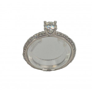 Bague solitaire accompagné brillants 0.40 +0.22  or blanc - Bijou Vintage