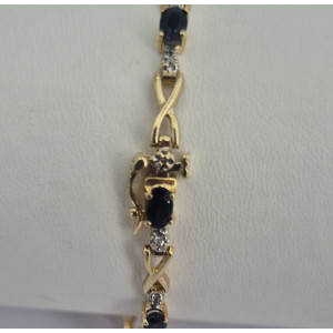 Bracelet saphir 2 carats et brillants or jaune - Bijoux vintage