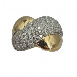 Bague ruban croisé pavage diamants or jaune - Bijou Vintage