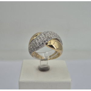 Bague ruban croisé pavage diamants or jaune - Bijou Vintage