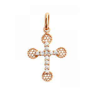 Pendentif Gigi Clozeau petite croix dentelle or rose diamants